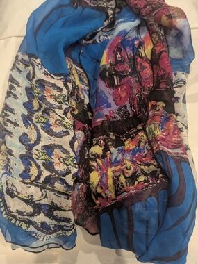 Vibrant Blue Multicolor Printed Scarf